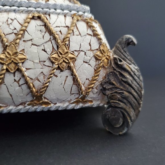 Dresser Top Trinket Chest w/ Finial Lids Footed Tassels Hand Painted Crackled - Picture 4 of 8